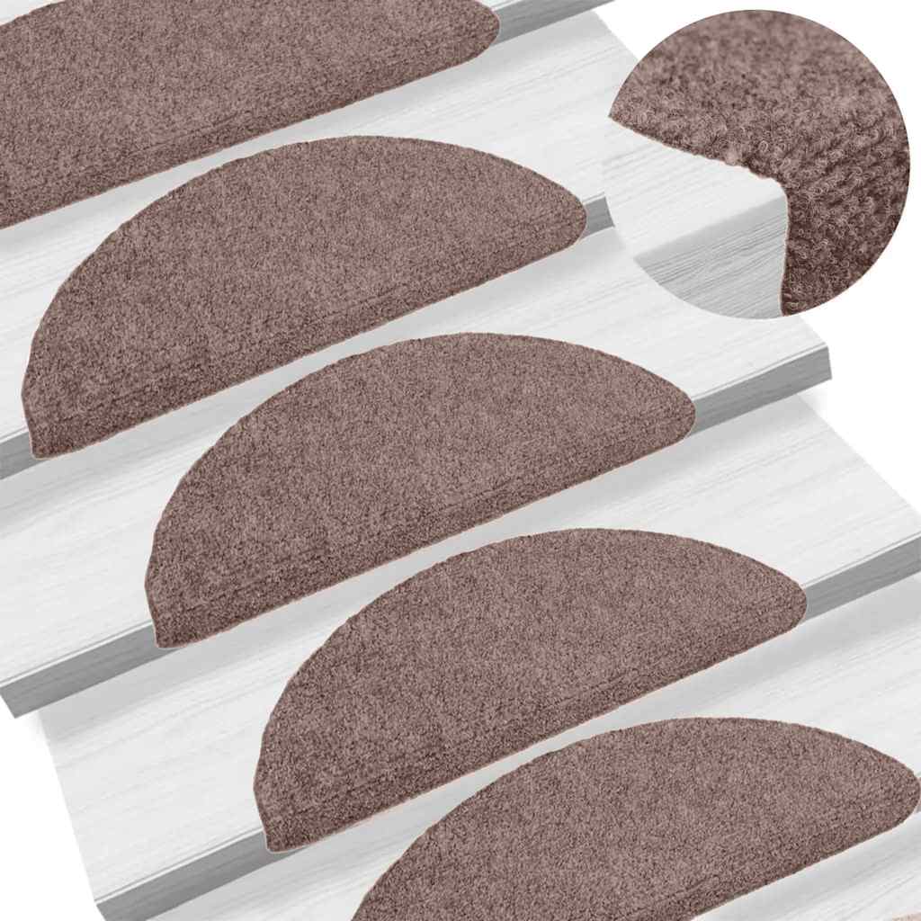 vidaXL Maty na schody samoprzylepne 15 szt. 65x21x4 cm jasnobrązowe półokrągłe duże