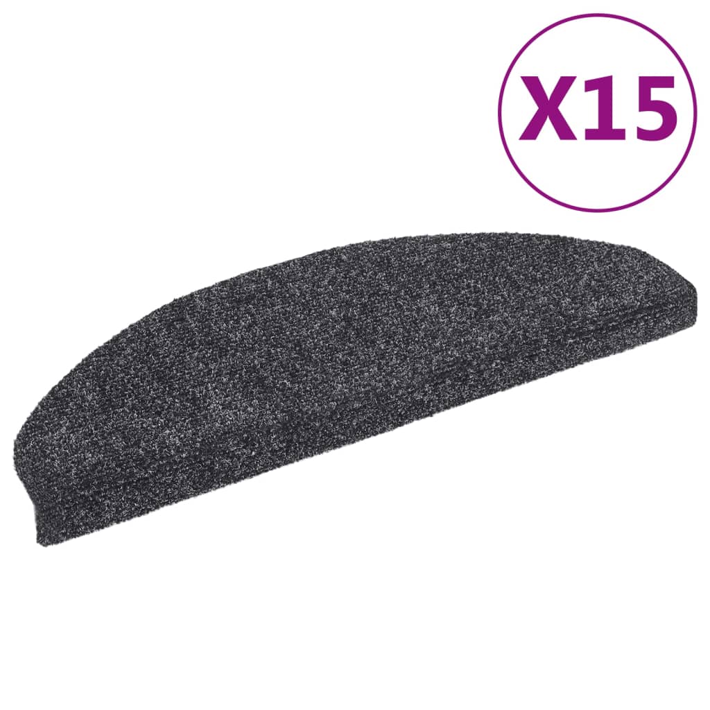 vidaXL Maty na schody samoprzylepne 15 szt. 65x21x4 cm Ciemnoszary Półokrągły Duży