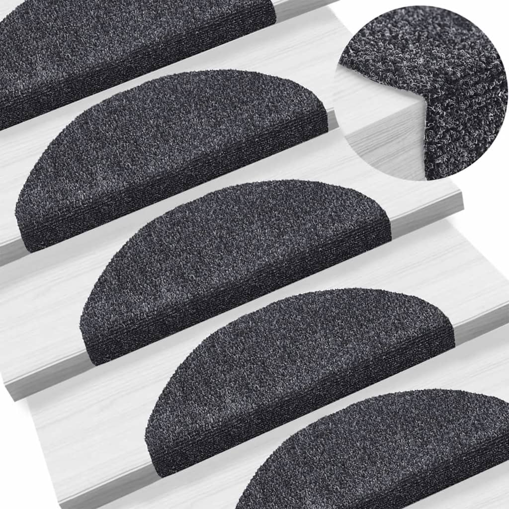 vidaXL Maty na schody samoprzylepne 15 szt. 65x21x4 cm Ciemnoszary Półokrągły Duży
