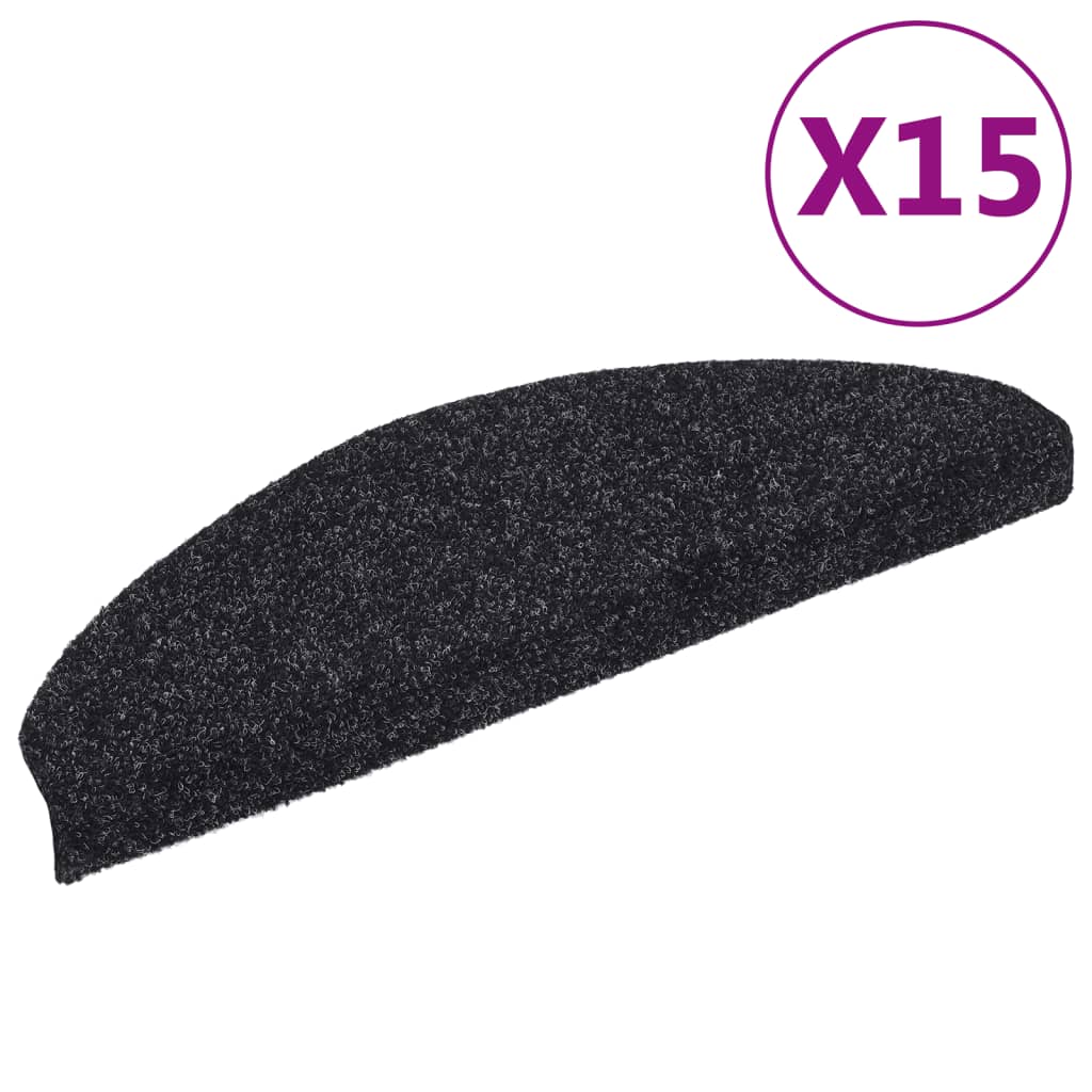 vidaXL Maty na schody samoprzylepne 15 szt. 65x21x4 cm czarne półokrągłe duże