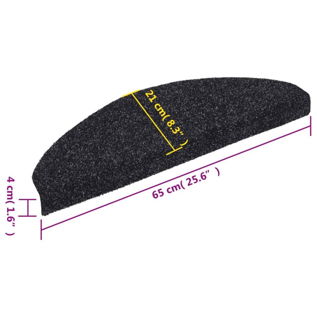 vidaXL Maty na schody samoprzylepne 15 szt. 65x21x4 cm czarne półokrągłe duże