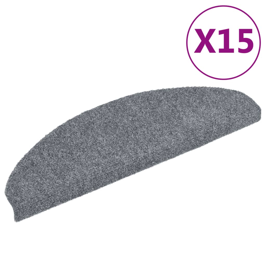 vidaXL Maty na schody samoprzylepne 15 szt. 65x21x4 cm Jasnoszary półokrągły duży