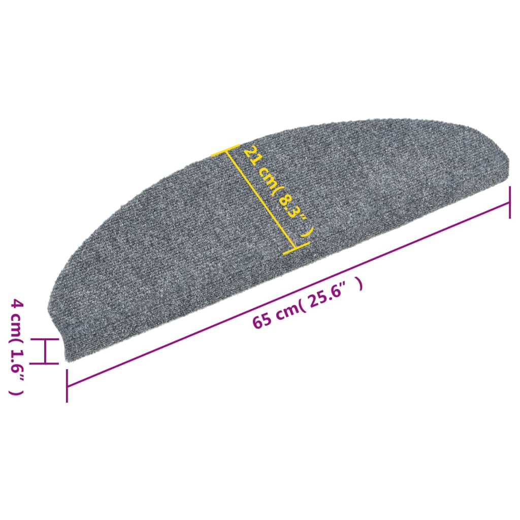 vidaXL Maty na schody samoprzylepne 15 szt. 65x21x4 cm Jasnoszary półokrągły duży