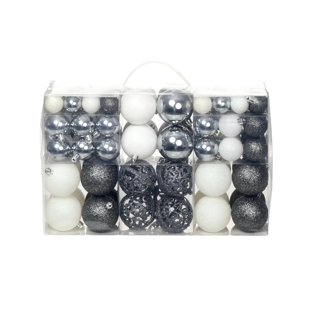 vidaXL Zestaw bombek, 100 elementów, 3/4/6 cm, biały/szary
