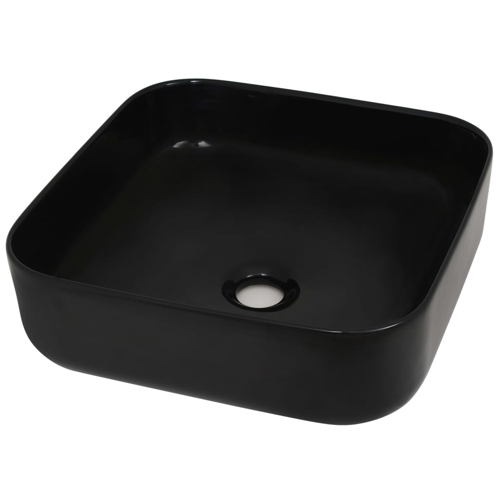 vidaXL Ceramiczna umywalka kwadratowa, 38 x 38 x 13,5 cm, czarna