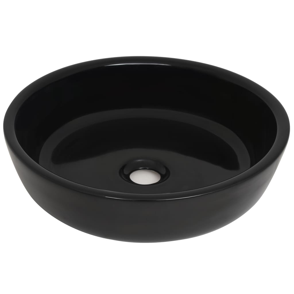 vidaXL Umywalka ceramiczna okrągła czarna 42x12 cm