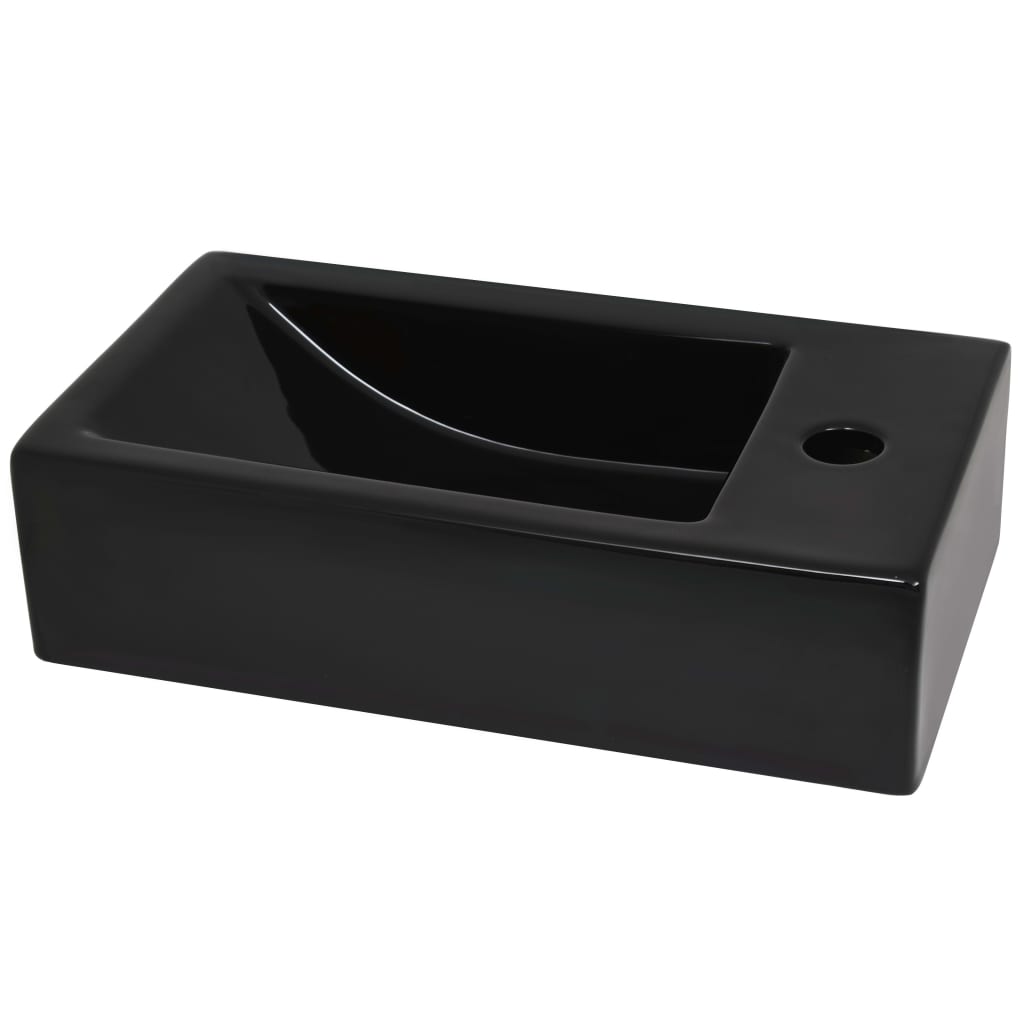 vidaXL Umywalka prostokątna z otworem na kran, 46x25,5x12 cm, czarna