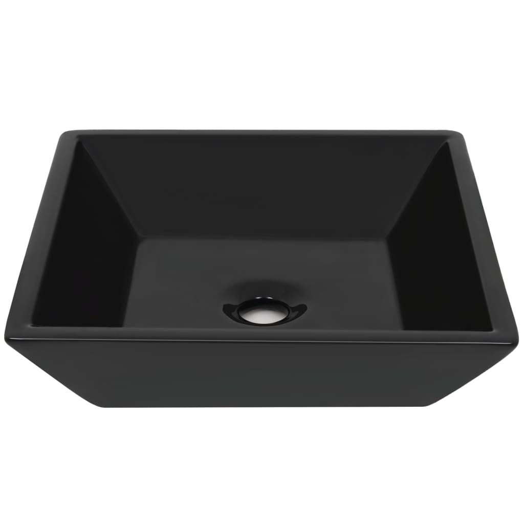 vidaXL Umywalka ceramiczna, kwadratowa, 41,5 x 41,5 x 12 cm, czarna