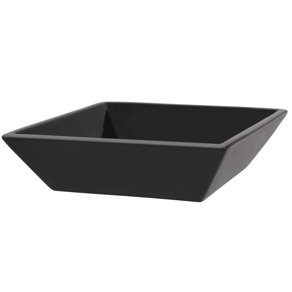 vidaXL Umywalka ceramiczna, kwadratowa, 41,5 x 41,5 x 12 cm, czarna