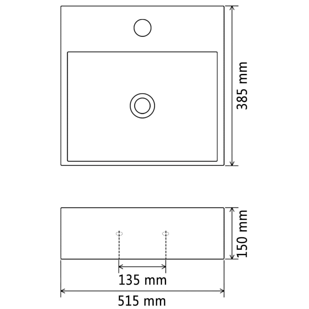 vidaXL Umywalka ceramiczna z otworem na kran, 51,5x38,5x15 cm, czarna