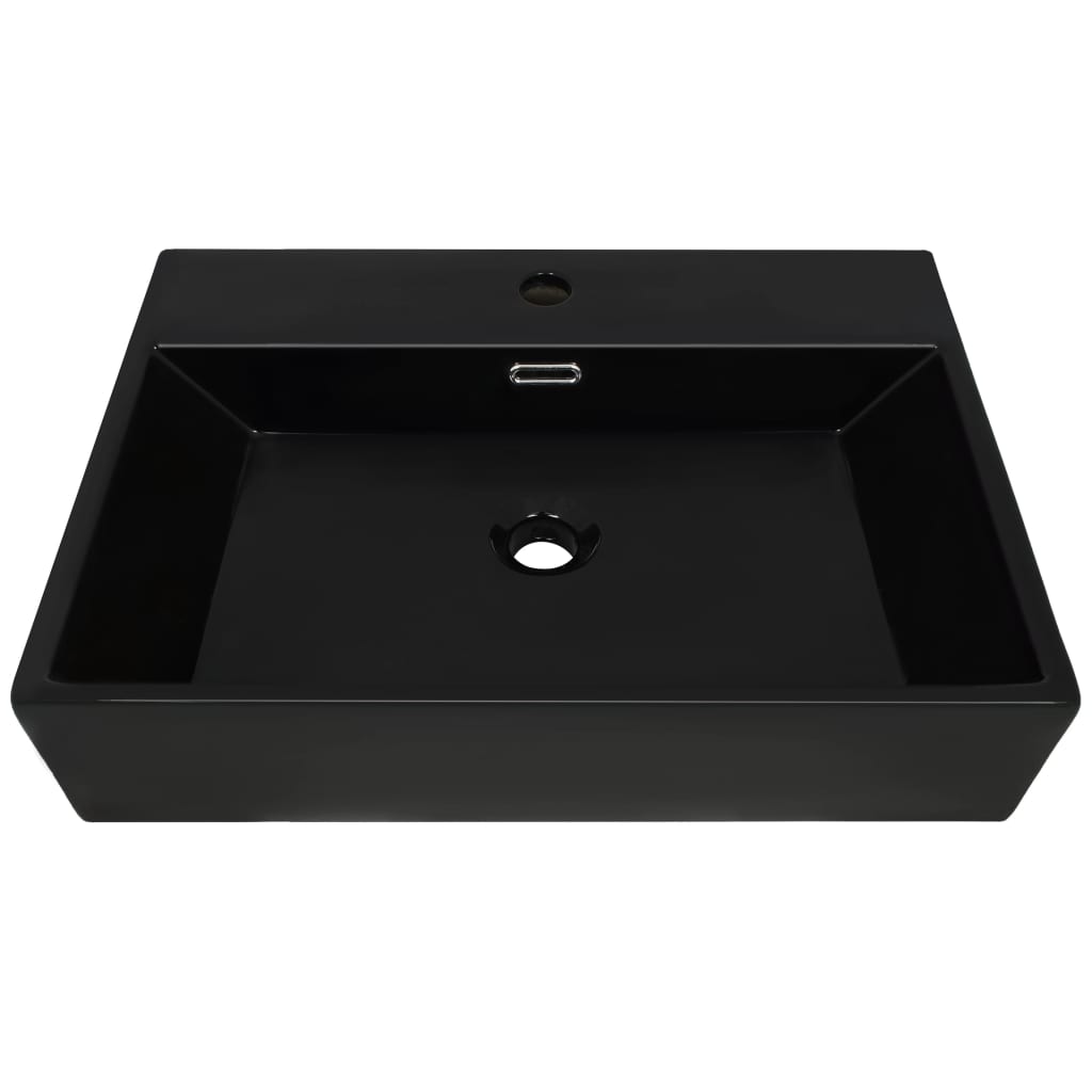 vidaXL Umywalka z ceramiki z otworem na kran 60,5x42,5x14,5 cm, czarna