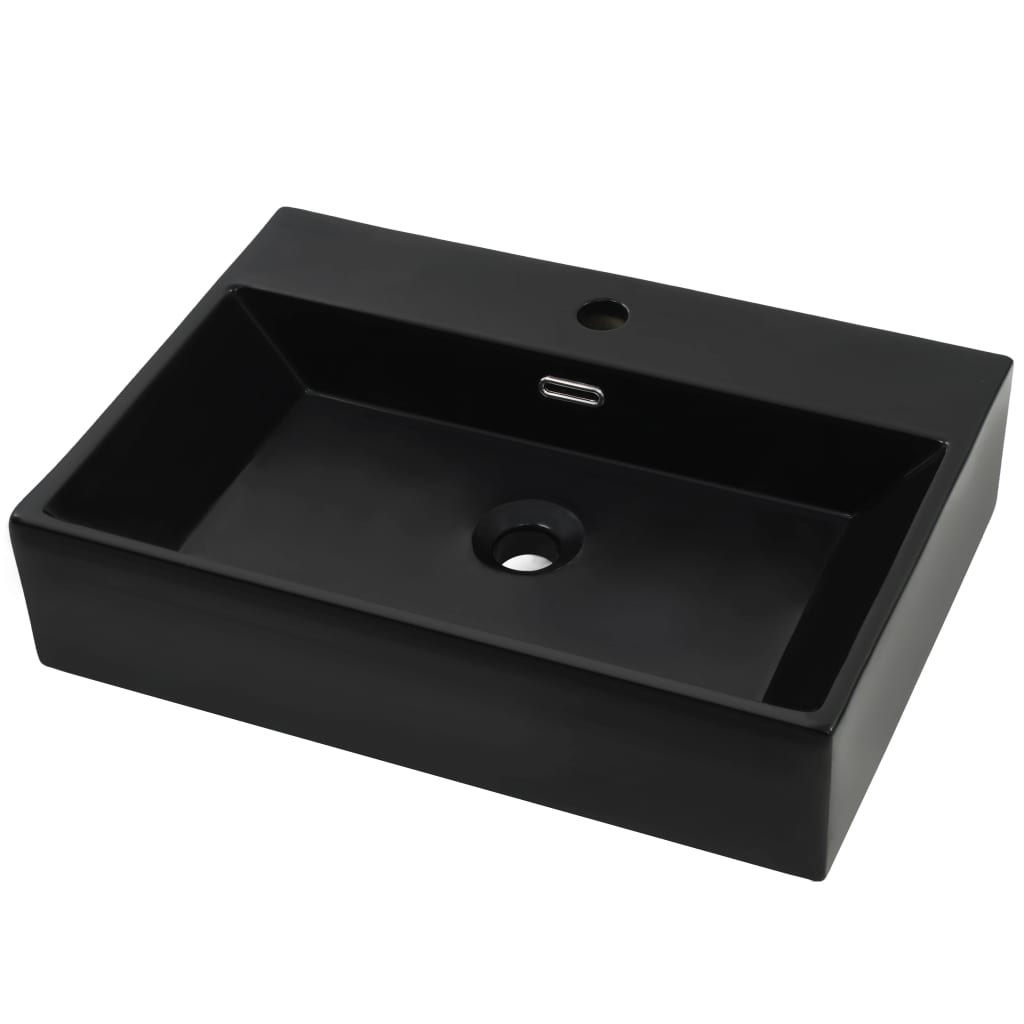 vidaXL Umywalka ceramiczna z otworem na kran, 76x42,5x14,5 cm, czarna