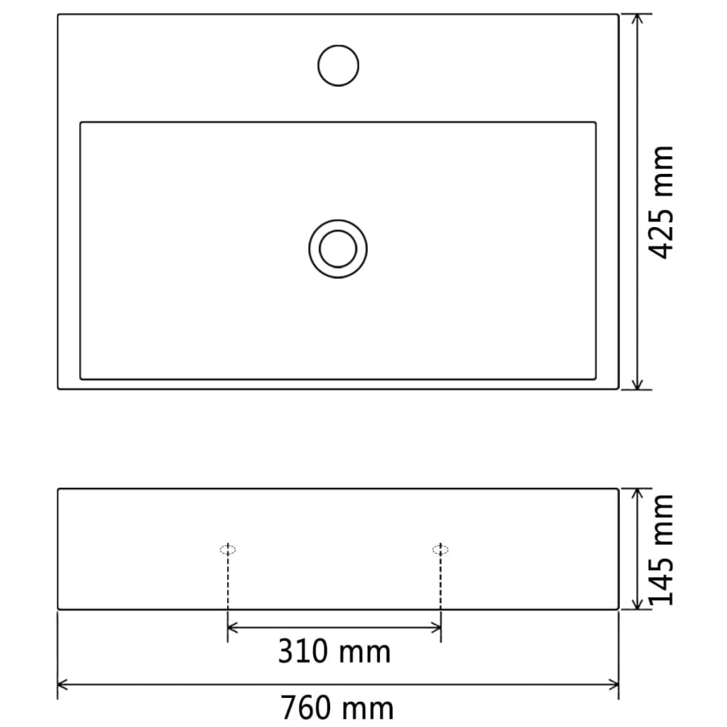 vidaXL Umywalka ceramiczna z otworem na kran, 76x42,5x14,5 cm, czarna