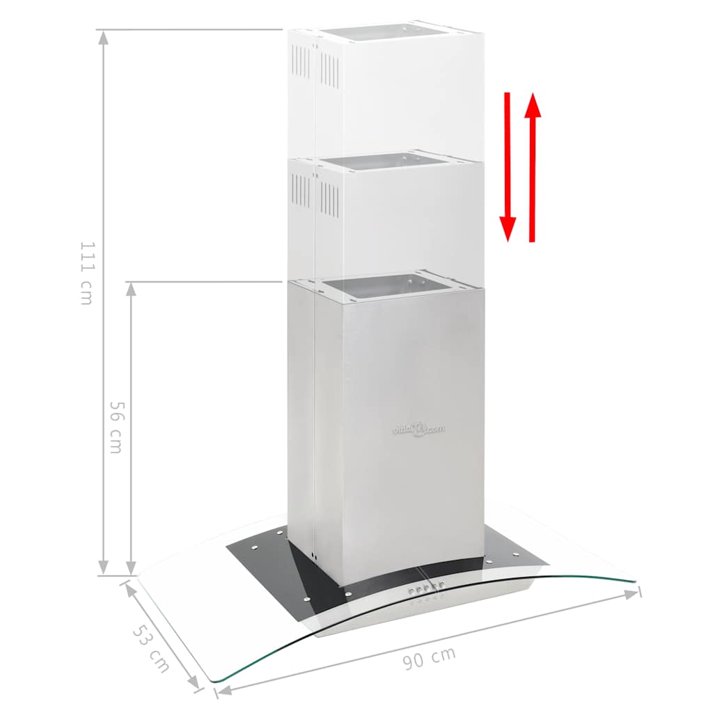 vidaXL Okap kuchenny LED, wyspowy, stal nierdzewna, 90 cm, 756 m³/h