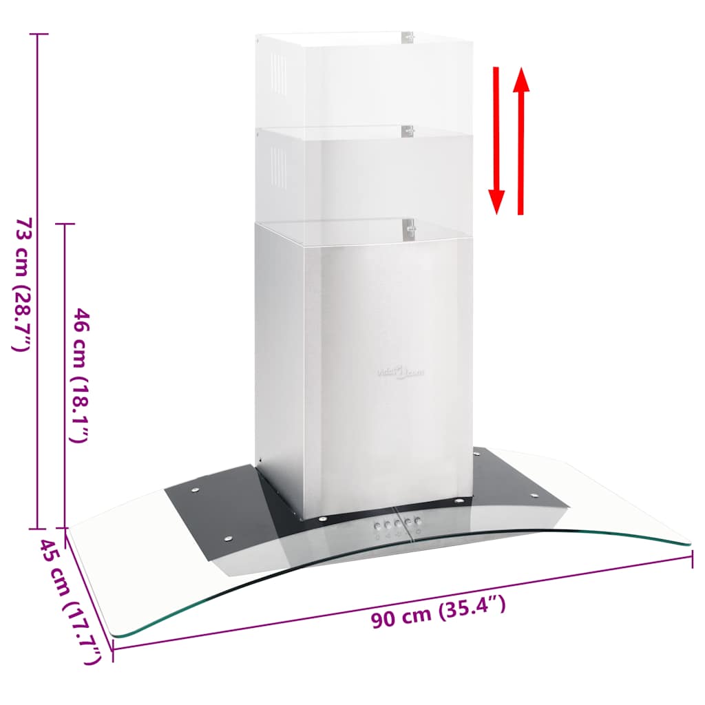 vidaXL Okap kuchenny LED, ścienny, stal nierdzewna, 90 cm, 756 m³/h