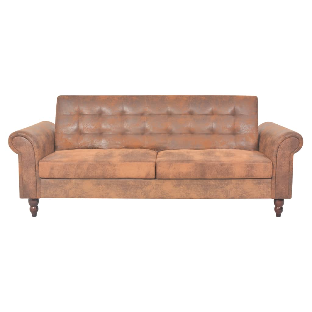 vidaXL Rozkładana sofa 2-os., z podłokietnikami, sztuczny zamsz, brąz
