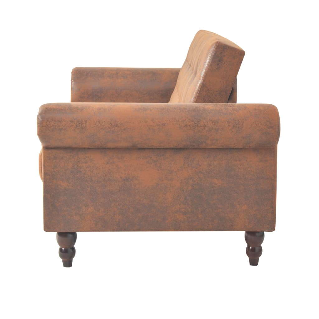 vidaXL Rozkładana sofa 2-os., z podłokietnikami, sztuczny zamsz, brąz