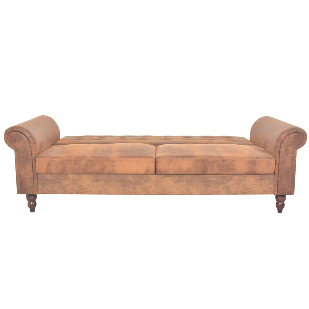 vidaXL Rozkładana sofa 2-os., z podłokietnikami, sztuczny zamsz, brąz