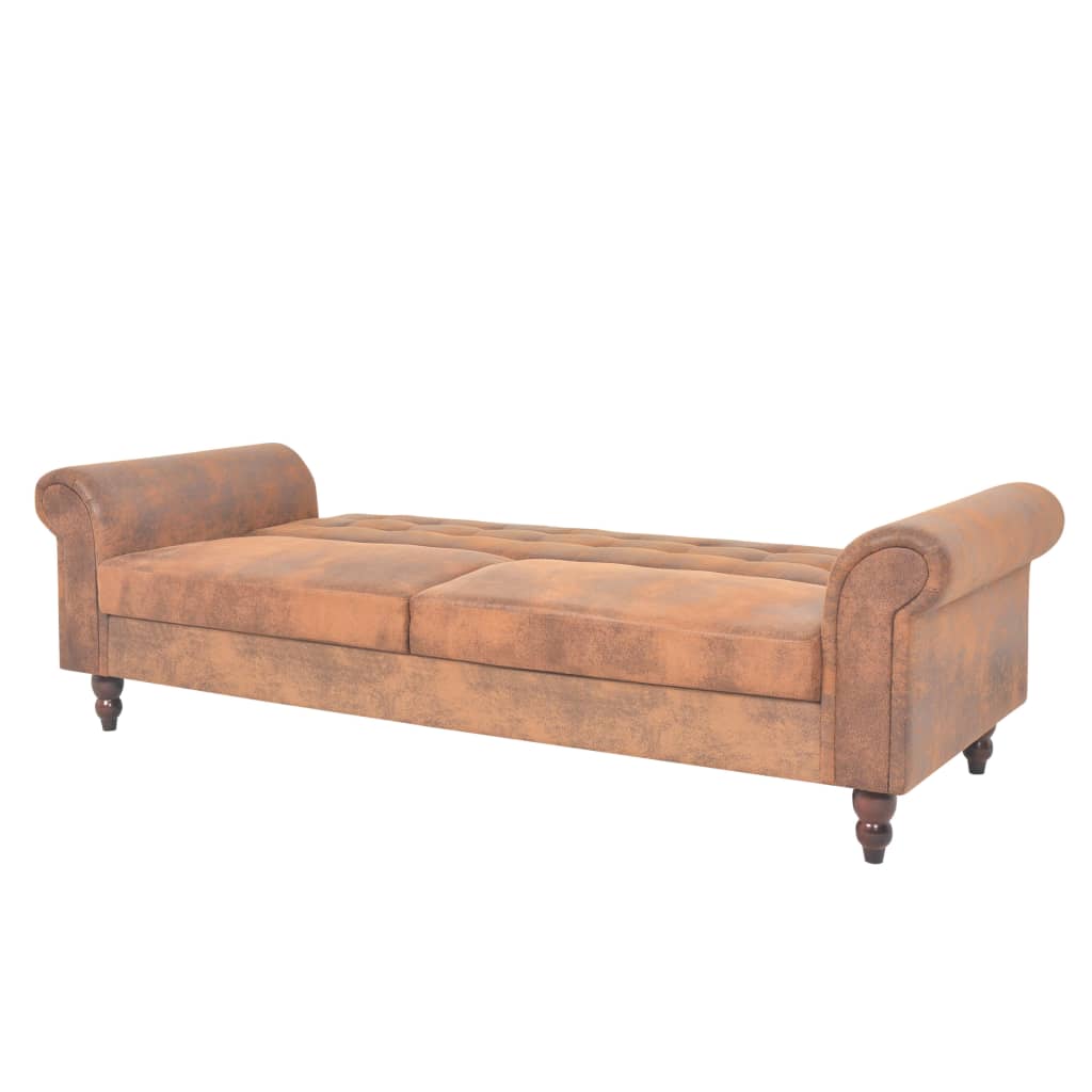 vidaXL Rozkładana sofa 2-os., z podłokietnikami, sztuczny zamsz, brąz