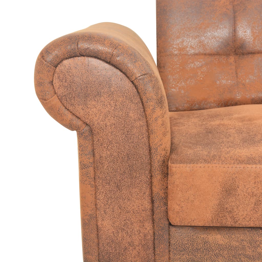 vidaXL Rozkładana sofa 2-os., z podłokietnikami, sztuczny zamsz, brąz
