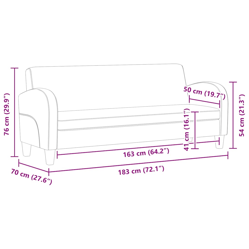vidaXL Sofa 3-osobowa, sztuczna skóra, czarna