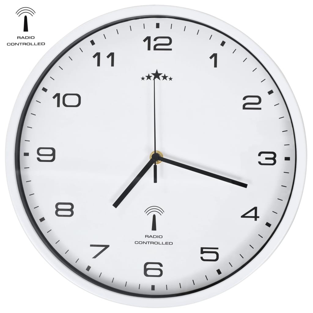 vidaXL Sterowany radiowo zegar z mechanizmem kwarcowym, 31 cm, biały