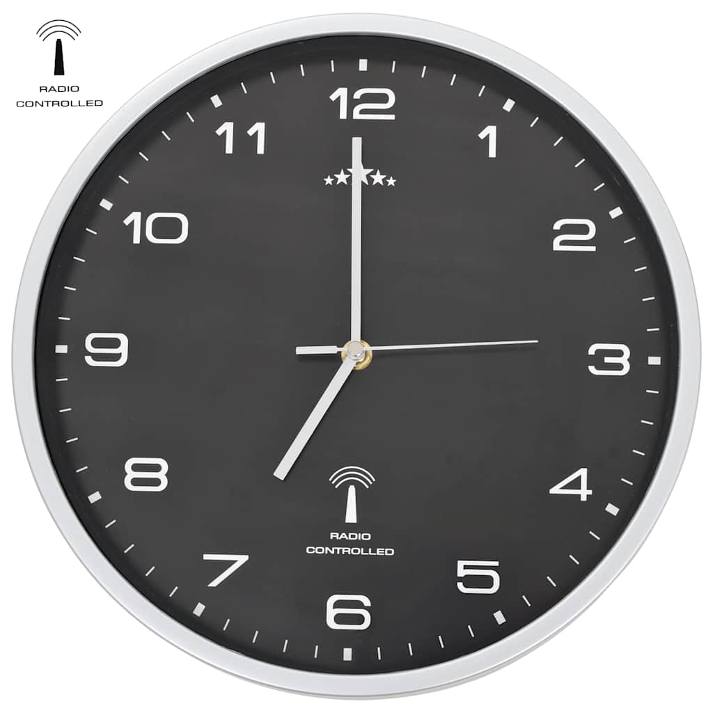 vidaXL Sterowany radiowo zegar z mechanizmem kwarcowym, 31 cm, czarny