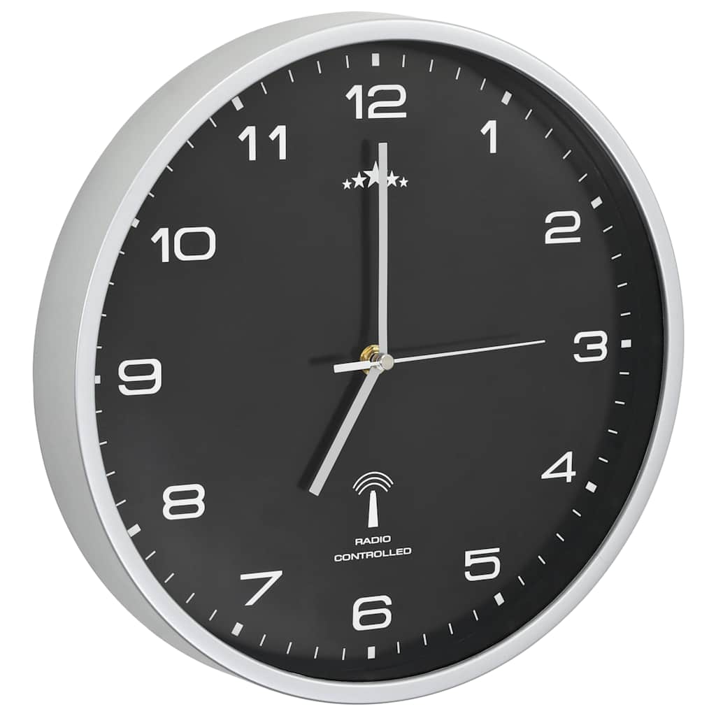 vidaXL Sterowany radiowo zegar z mechanizmem kwarcowym, 31 cm, czarny