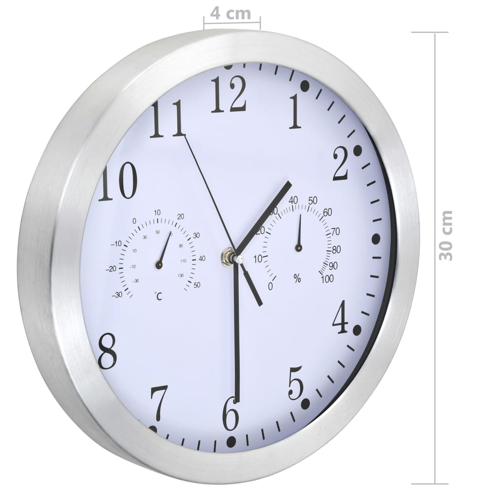 vidaXL Zegar ścienny z higrometrem i termometrem, 30 cm, biały