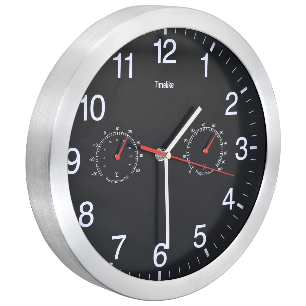 vidaXL Zegar ścienny z higrometrem i termometrem, 30 cm, czarny