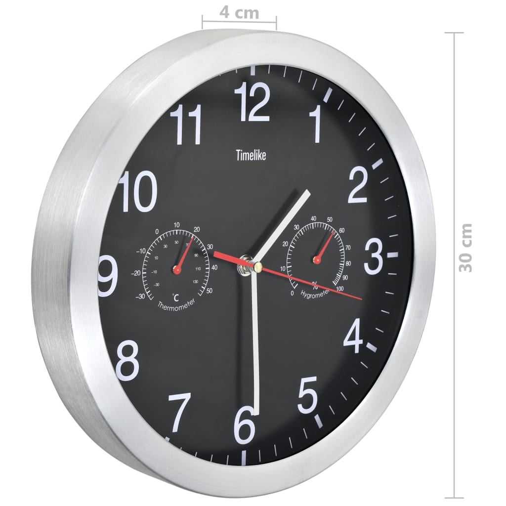 vidaXL Zegar ścienny z higrometrem i termometrem, 30 cm, czarny