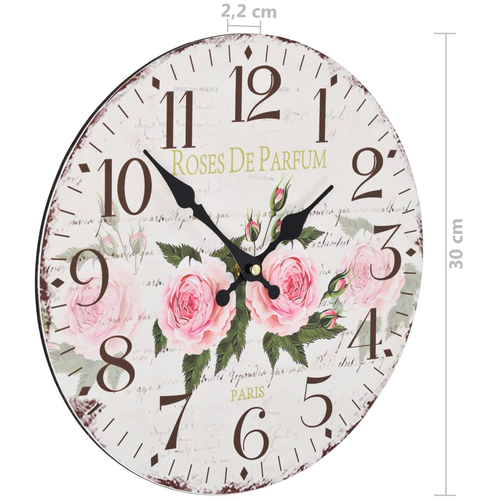 vidaXL Zegar ścienny w stylu vintage, kwiat, 30 cm
