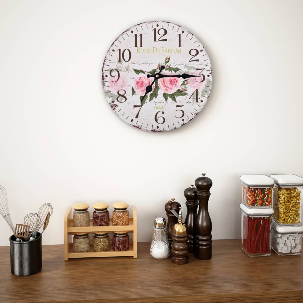 vidaXL Zegar ścienny w stylu vintage, kwiat, 30 cm
