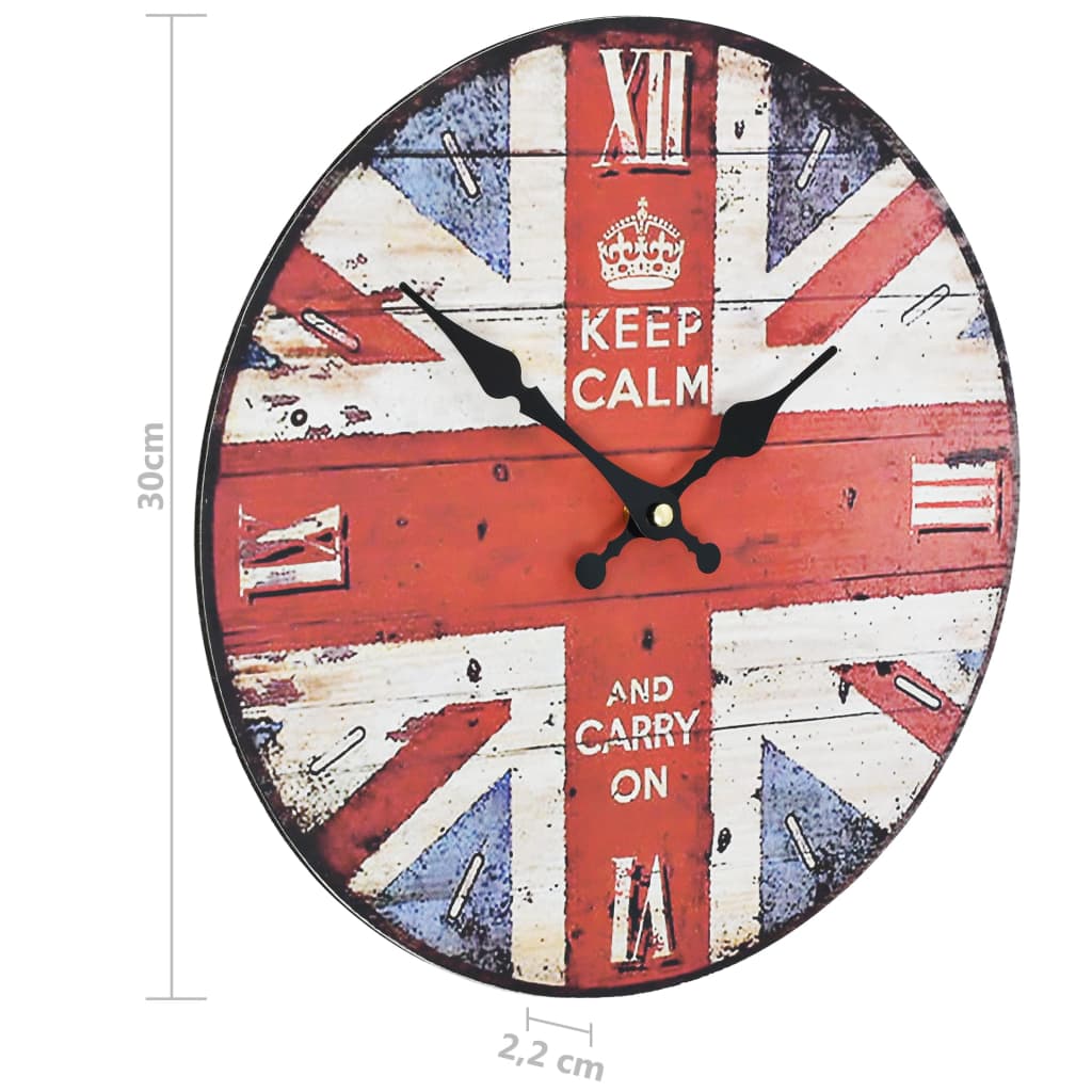 vidaXL Zegar ścienny w stylu vintage, flaga UK, 30 cm