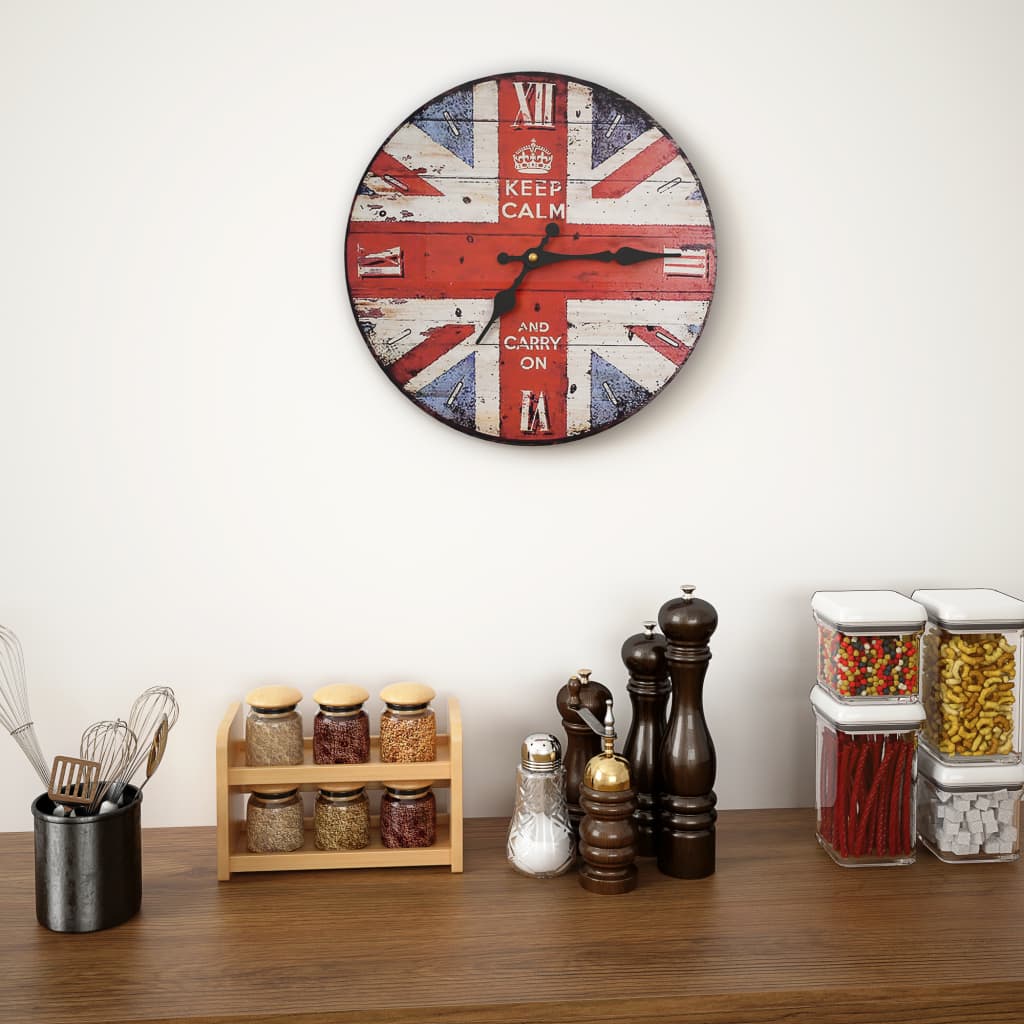 vidaXL Zegar ścienny w stylu vintage, flaga UK, 30 cm