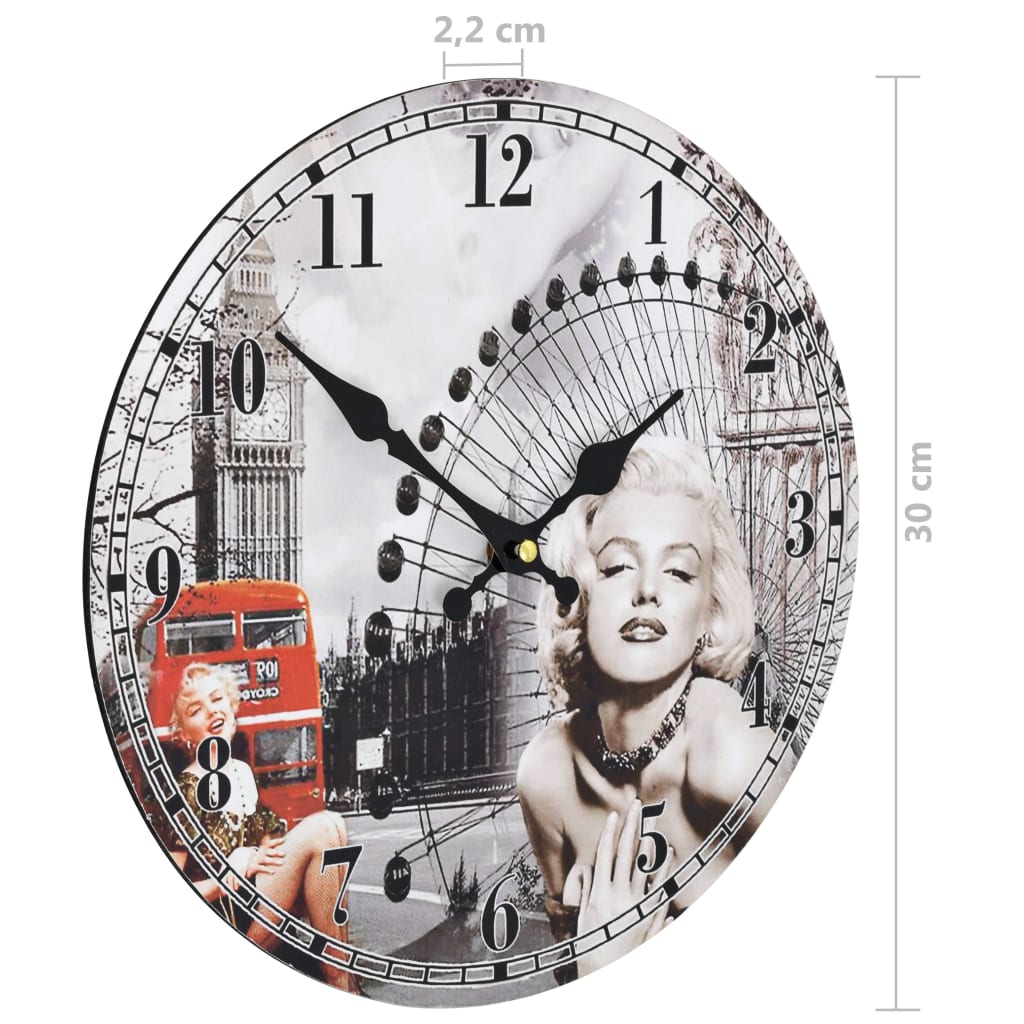 vidaXL Zegar ścienny w stylu vintage Marilyn Monroe, 30 cm