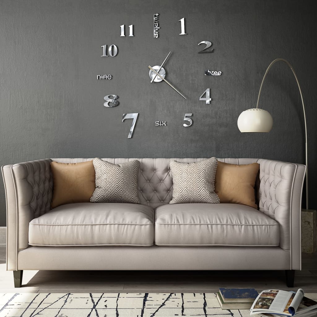 vidaXL Zegar ścienny 3D, nowoczesny design, 100 cm, XXL, srebrny