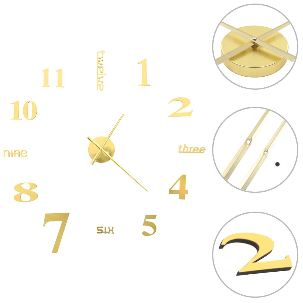 vidaXL Zegar ścienny 3D, nowoczesny design, 100 cm, XXL, złoty