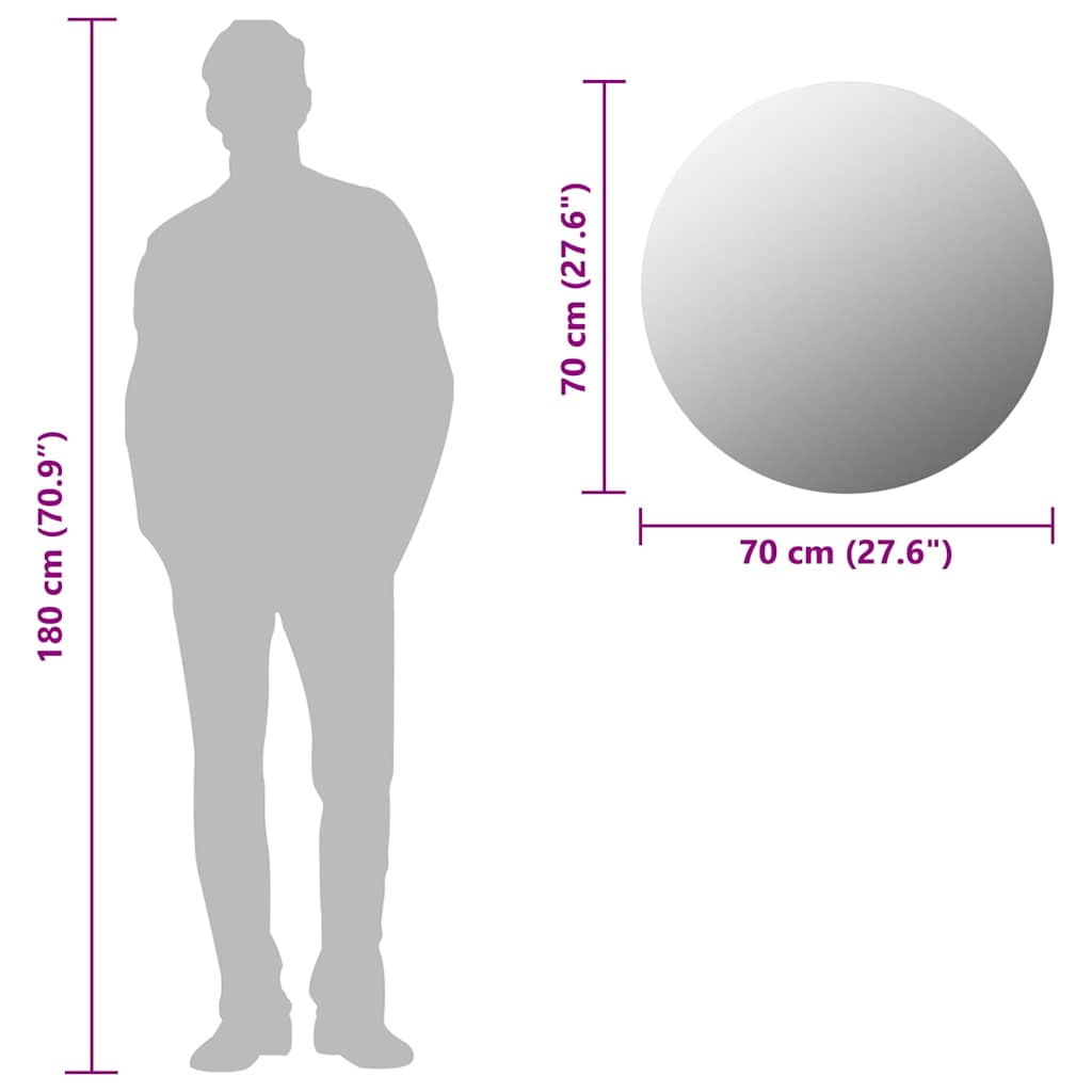 vidaXL Lustro ścienne, 70 cm, okrągłe, szklane