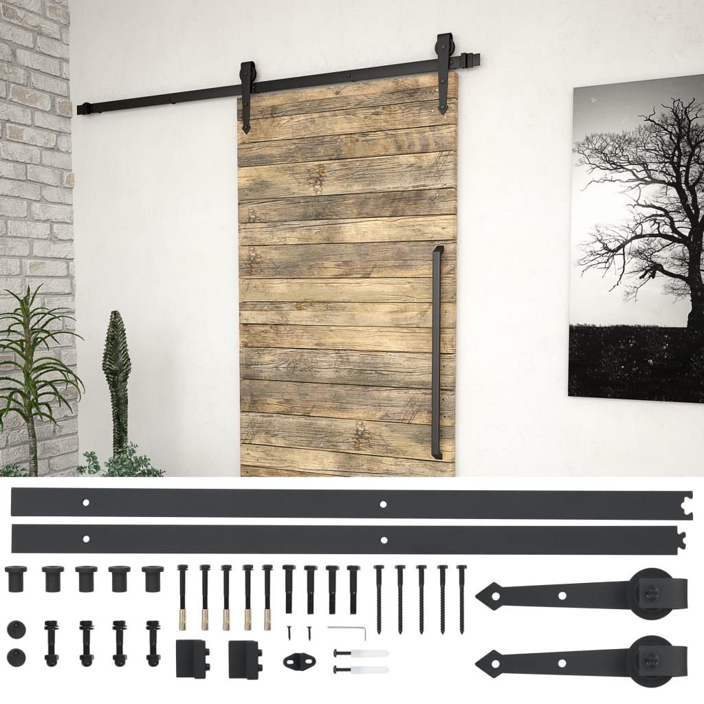vidaXL System do mocowania drzwi przesuwnych, 183 cm, stal, czarny