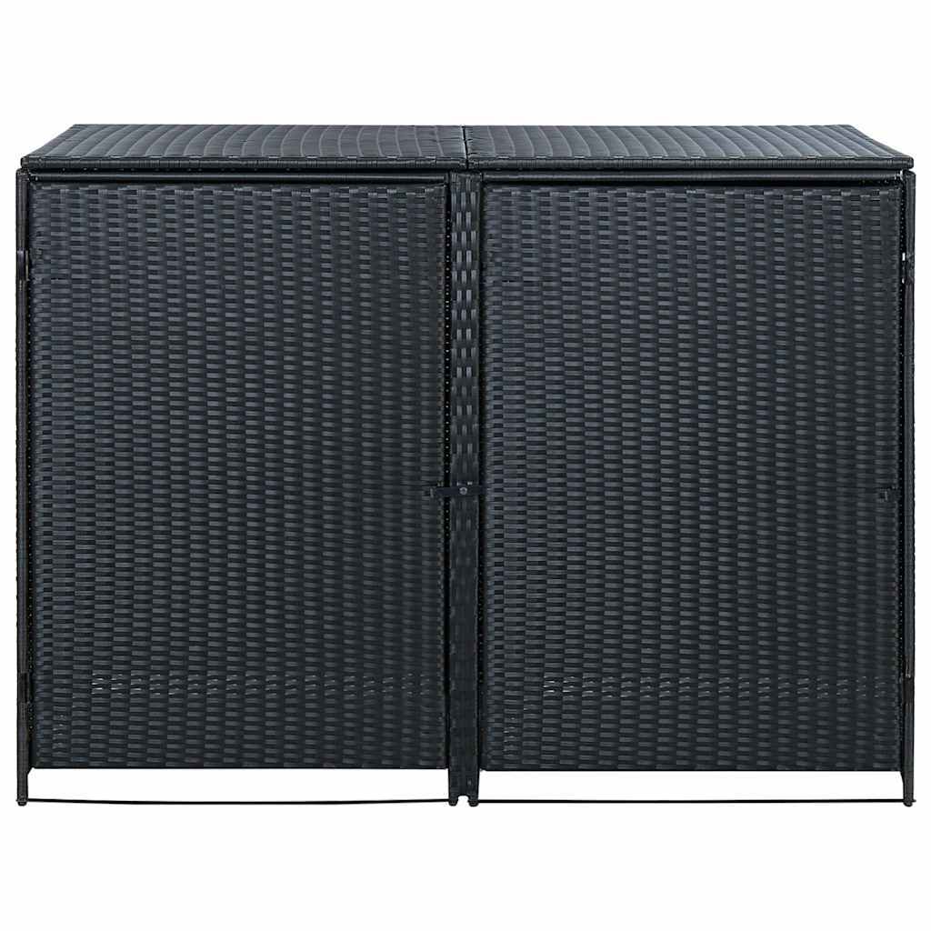 vidaXL Osłona na 2 kosze na śmieci, polirattan, czarna, 148x80x111 cm
