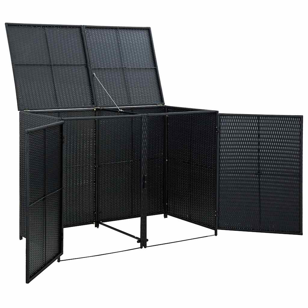 vidaXL Osłona na 2 kosze na śmieci, polirattan, czarna, 148x80x111 cm