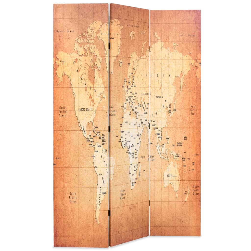 vidaXL Składany parawan, 120x170 cm, mapa świata, żółty