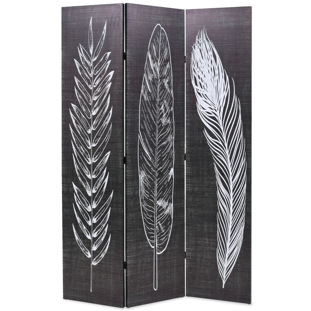 vidaXL Składany parawan, 120x170 cm, motyw piór, czarno-biały