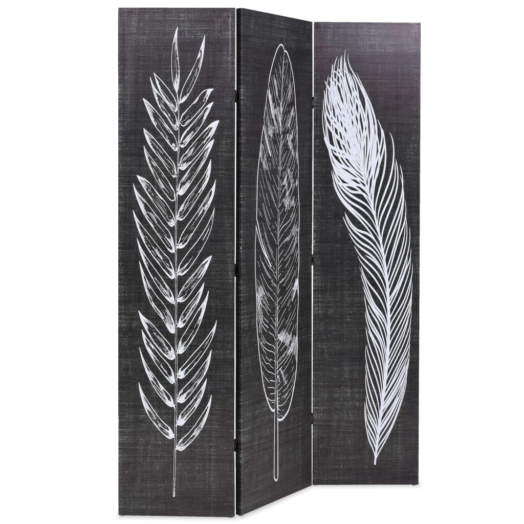 vidaXL Składany parawan, 120x170 cm, motyw piór, czarno-biały