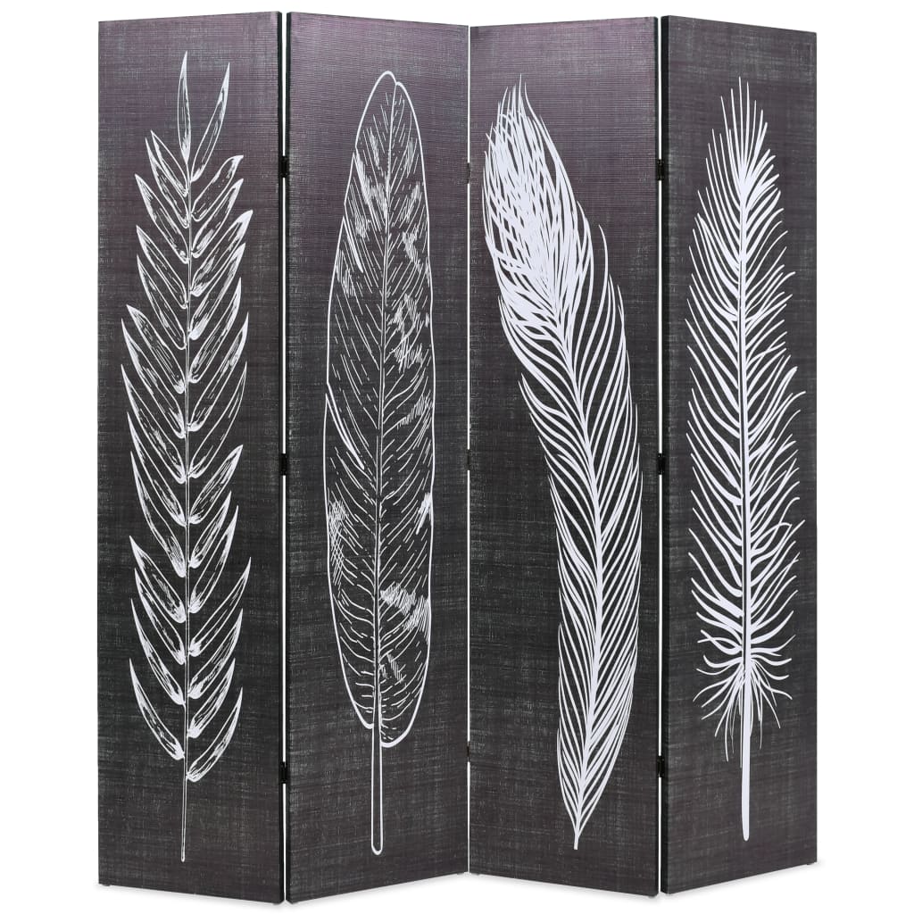 vidaXL Składany parawan, 160x170 cm, motyw piór, czarno-biały