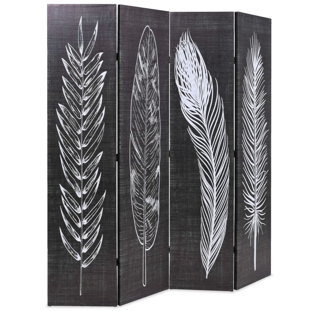 vidaXL Składany parawan, 160x170 cm, motyw piór, czarno-biały