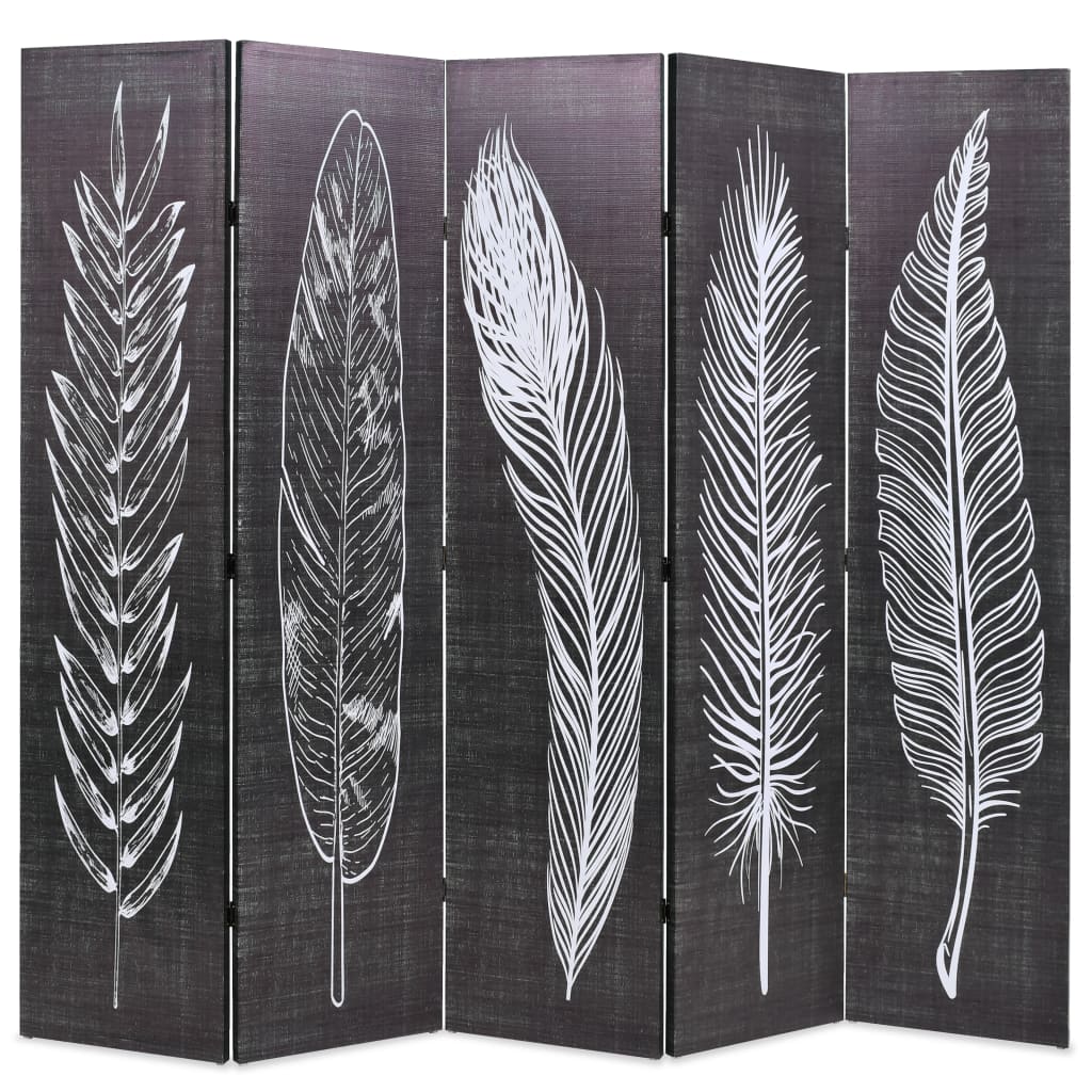 vidaXL Składany parawan, 200 x 170 cm, motyw piór, czarno-biały