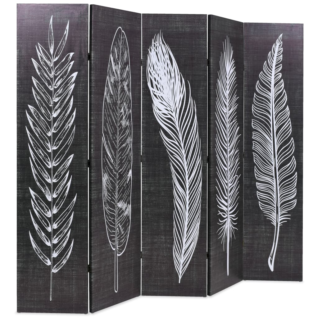 vidaXL Składany parawan, 200 x 170 cm, motyw piór, czarno-biały