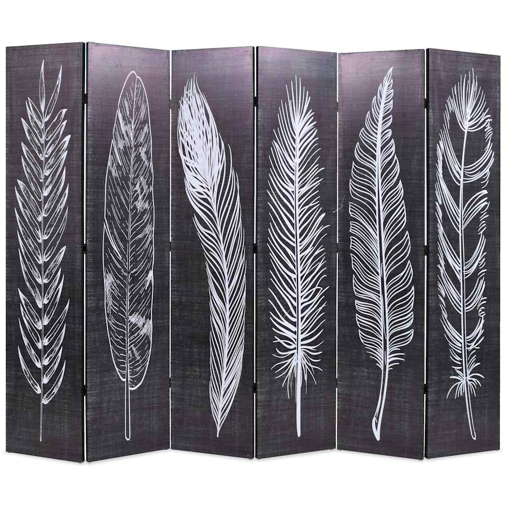 vidaXL Składany parawan, 228x170 cm, motyw piór, czarno-biały